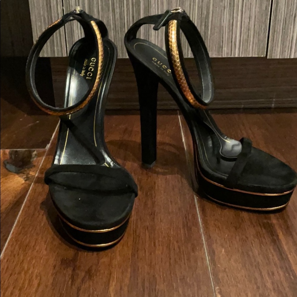 Gucci Platform Sandal with Gold Snakeskin Detail